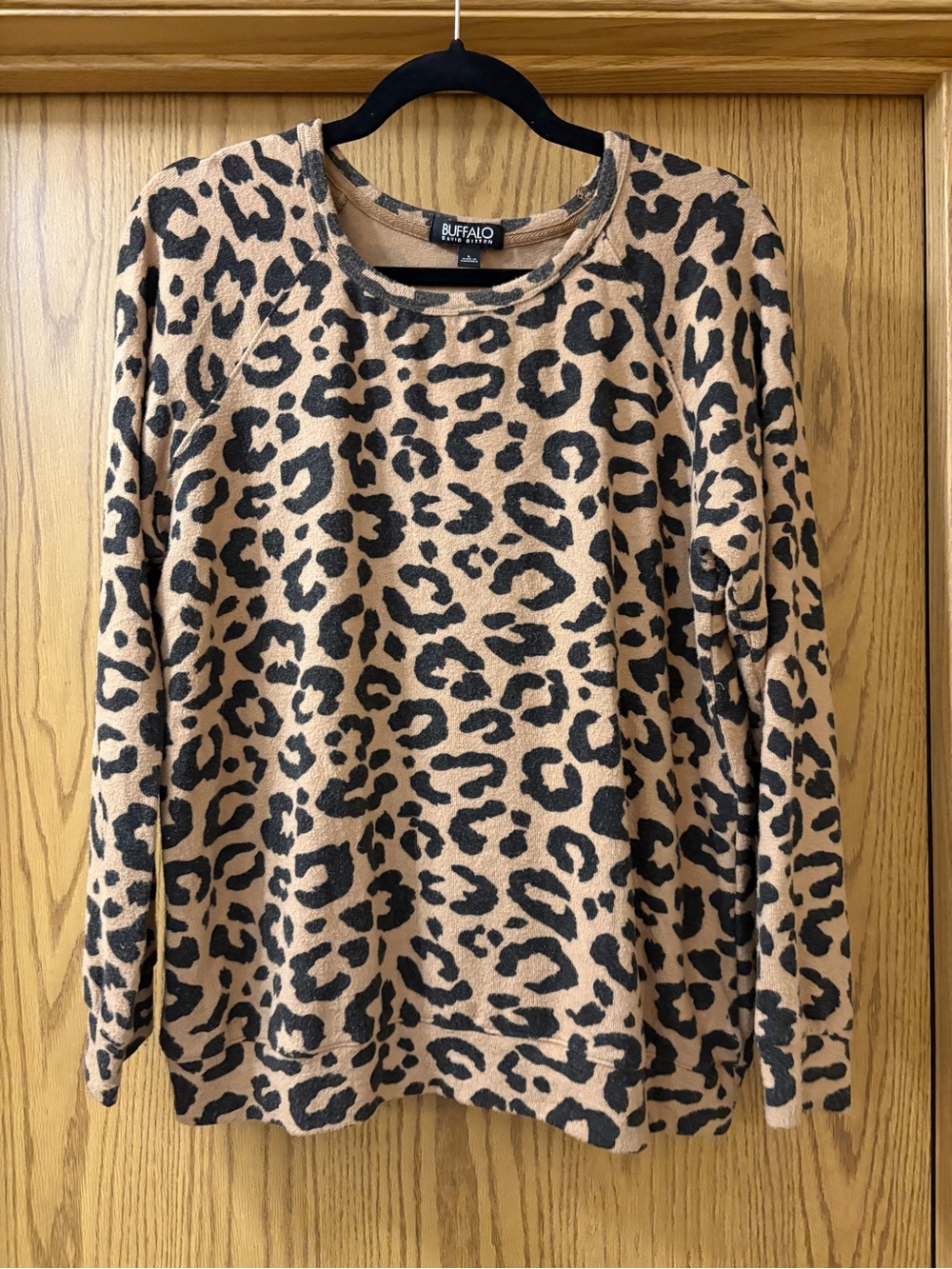 Buffalo David Bitton Leopard Print Crewneck Top - Tan & Black